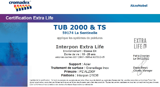 certification Extra Life TUB 2000